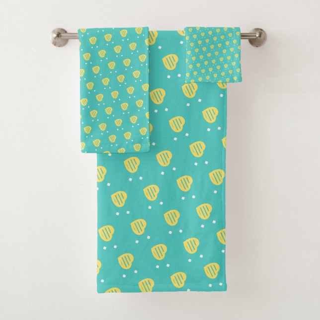 Conjunto De Toalhas Cute Teal Heart Pattern: Whimsical Love Design (Insitu)