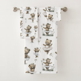 Conjunto De Toalhas Cute Watercolour Ballerina Bear Design in tutus