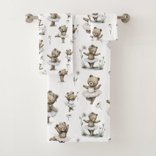 Conjunto De Toalhas Cute Watercolour Ballerina Bear Design in tutus (Insitu)