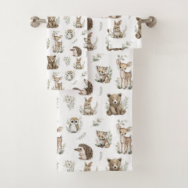 Conjunto De Toalhas Cute Woodland Animal Watercolour