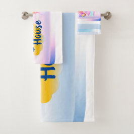 Conjunto de Toalhas da Casa de Praia Azul e Rosa