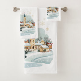 Conjunto de Toalhas da Cidade do Natal Flocos de N