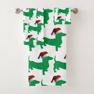 Conjunto De Toalhas Dachchund bonito Vestindo um chapéu de Papai Noel