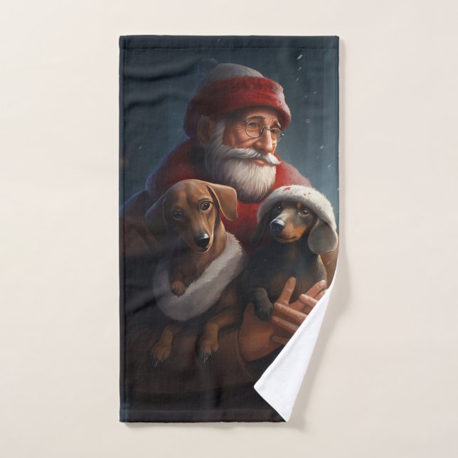 Conjunto De Toalhas Dachshund Com Papai Noel Natal Festivo (Toalha de mão)