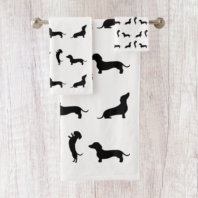 Conjunto De Toalhas Dachshund Preto e Branco (Criador carregado)