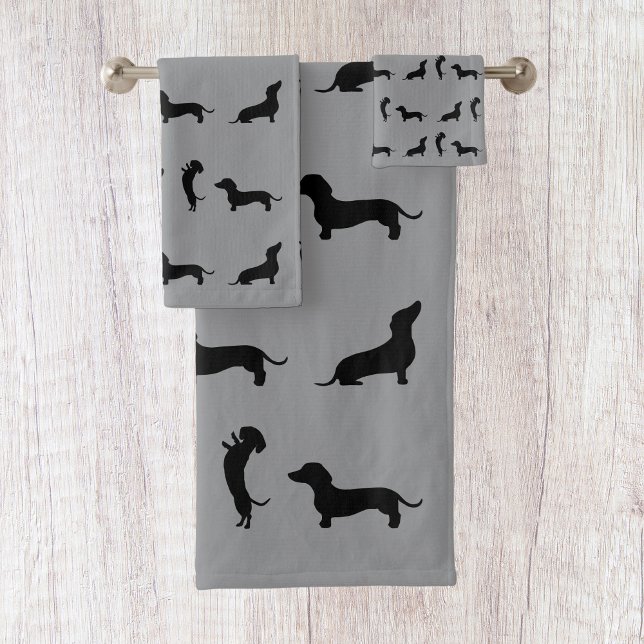 Conjunto De Toalhas Dachshund Preto e Branco (Criador carregado)