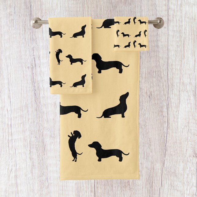 Conjunto De Toalhas Dachshund Preto e Branco  (Criador carregado)