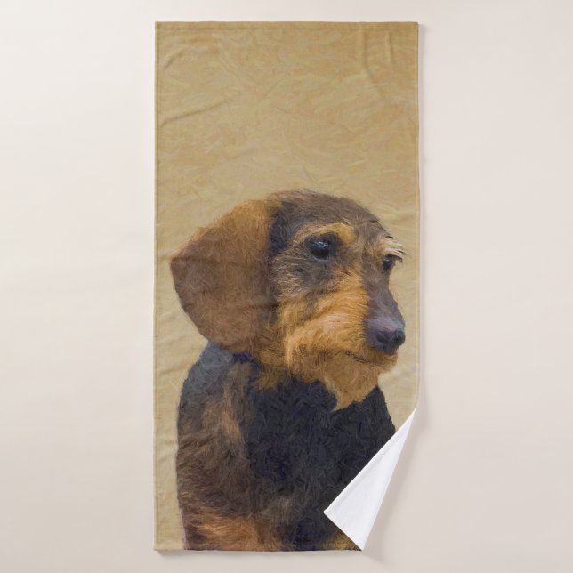 Conjunto De Toalhas Dachshund (Wirehaired): Pintura original de cães (Toalha de Banho)