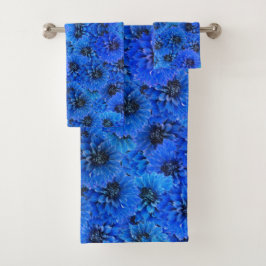 Conjunto De Toalhas Dahlias em azul real - design floral,