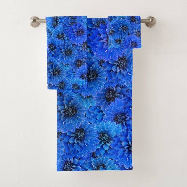 Conjunto De Toalhas Dahlias em azul real - design floral, (Insitu)