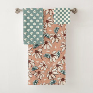 Conjunto De Toalhas Daisies e Ladybugs Peach e Teal