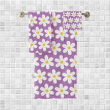 Daisies Retro Padrão Floral Púrpura Branca