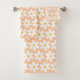 Conjunto De Toalhas Daisies Retro Padrão Floral White Peach