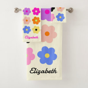 Conjunto De Toalhas Daisies Retroativas Coloridas Nome Minimalista do