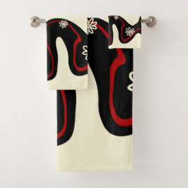 Conjunto De Toalhas Daisy Groove - Vermelho e Creme