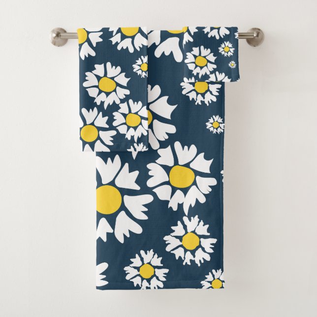 Conjunto De Toalhas Daisy Pattern, Floral Pattern, White Daisies (Insitu)
