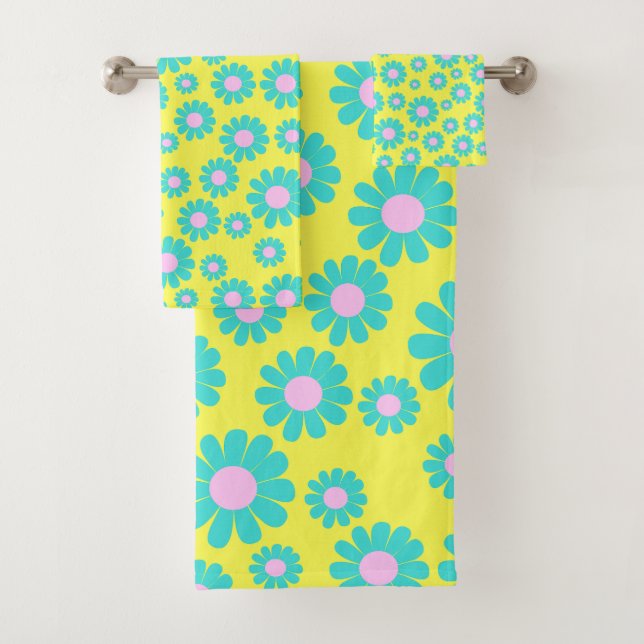 Conjunto De Toalhas Daisy Yellow Teal (Insitu)