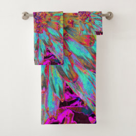 Conjunto De Toalhas Dália Decorativa do Abstrato Azul-Teal Psicodélico