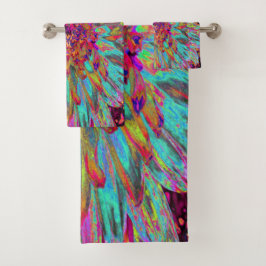 Conjunto De Toalhas Dália Decorativa do Abstrato Azul-Teal Psicodélico