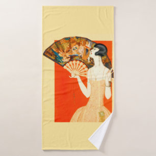 Conjunto De Toalhas dama de arte deco com fã