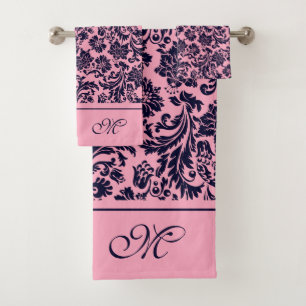 Conjunto De Toalhas Damas de vinheta cor-de-rosa e azuis, para banho d