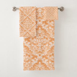 Conjunto De Toalhas Damasco alaranjado e branco feminino floral