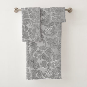 Conjunto De Toalhas Damasco cinzento floral da textura