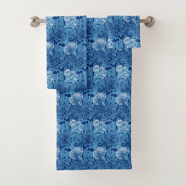 Conjunto De Toalhas Damasco da flor, cobalto e luz Jacobean - azul (Insitu)