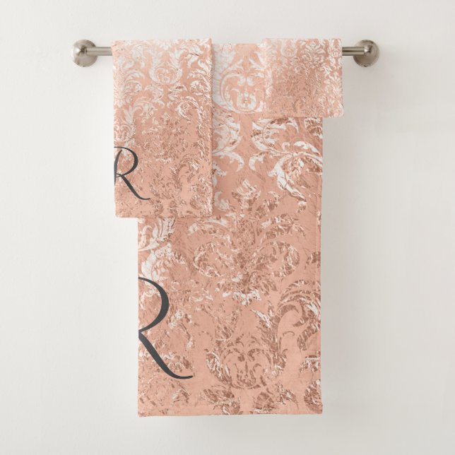 Conjunto De Toalhas Damasco Dourado Rosa Monogramado  (Insitu)