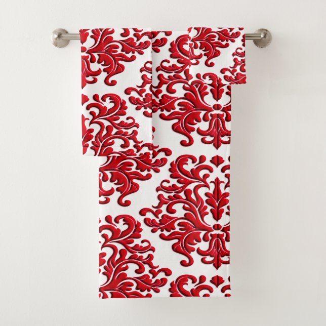 Conjunto De Toalhas Damasco floral vermelho do feriado no grupo branco (Insitu)