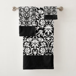 Conjunto De Toalhas Damasco preto e branco clássico