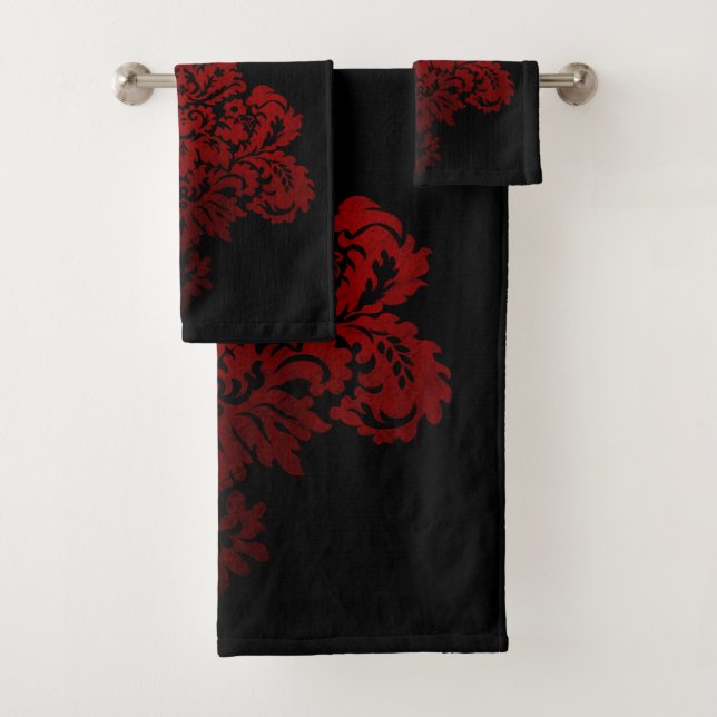 Conjunto De Toalhas Damasco Preto E Vermelho (Insitu)