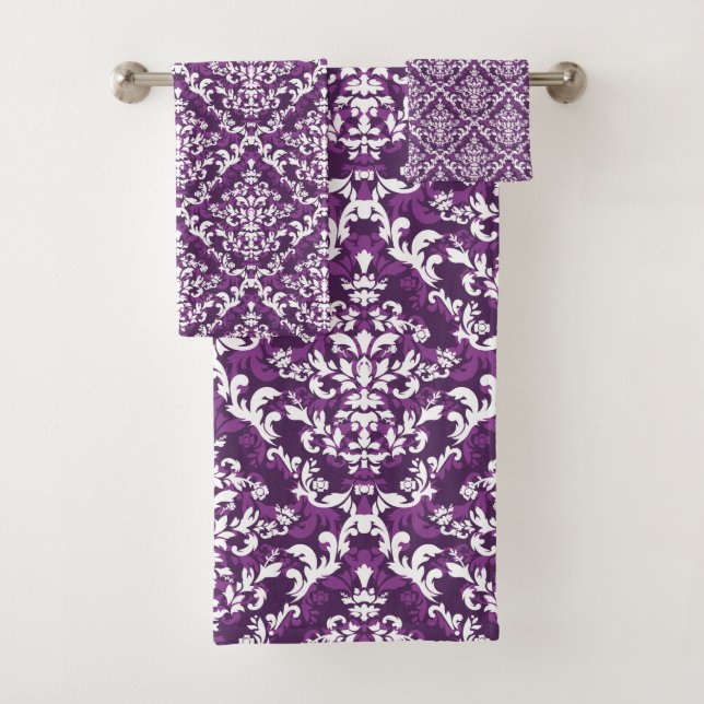 Conjunto De Toalhas Damasco roxo e branco feminino floral (Insitu)