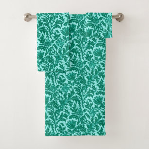 Conjunto De Toalhas Damasco, turquesa e Aqua do cardo de William