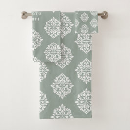 Conjunto De Toalhas Damask Ambience Personalizado Pale Olive