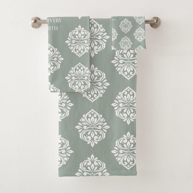 Conjunto De Toalhas Damask Ambience Personalizado Pale Olive (Insitu)