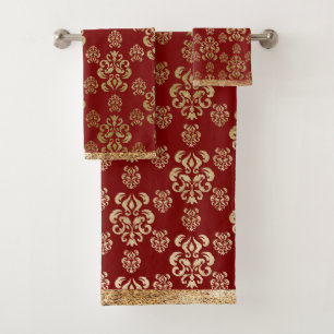 Conjunto De Toalhas Damask Dourado Red Elegant Modern