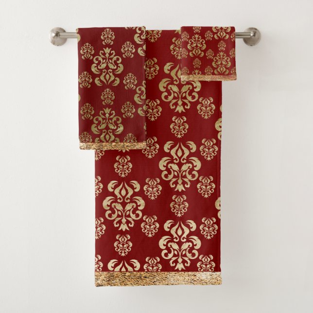 Conjunto De Toalhas Damask Dourado Red Elegant Modern (Insitu)