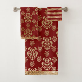 Conjunto De Toalhas Damask Dourado Red Elegant Moderno Bonito