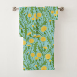 Conjunto De Toalhas Dandeliões, verdes, amarelos e azuis