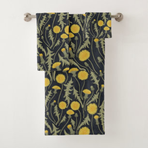 Conjunto De Toalhas Dandeliões, verdes, amarelos e negros