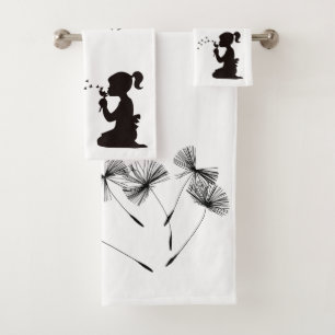 Conjunto De Toalhas Dandelion Silhueta Brilhando Branco e Preto