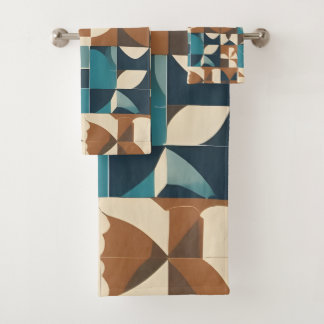 Conjunto De Toalhas Dark Blue, Teal, Brown, and Tan Geometric Pattern