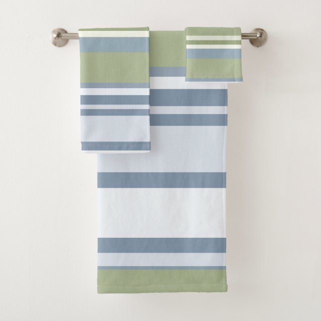 Conjunto De Toalhas Dark Pastel Blue and Spring Rain Stripes (Insitu)