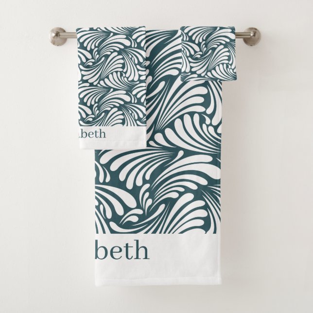 Conjunto De Toalhas Dark Teal Art Nouveau (Insitu)