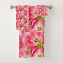 Conjunto de Toalhas das Tulipas de Aquarela Rosa