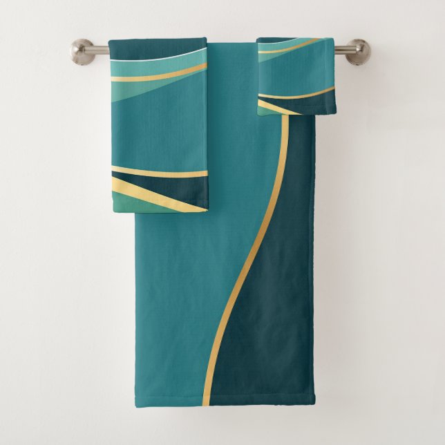Conjunto de toalhas de Abstrato Teal e Dourada (Insitu)