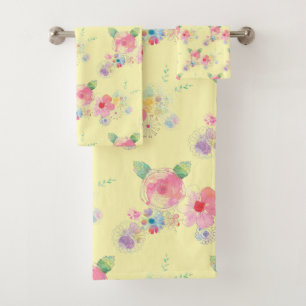 Conjunto de Toalhas de Aquarela Floral - Amarelo c