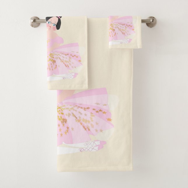 Conjunto de toalhas de bailarina rosa. (Insitu)