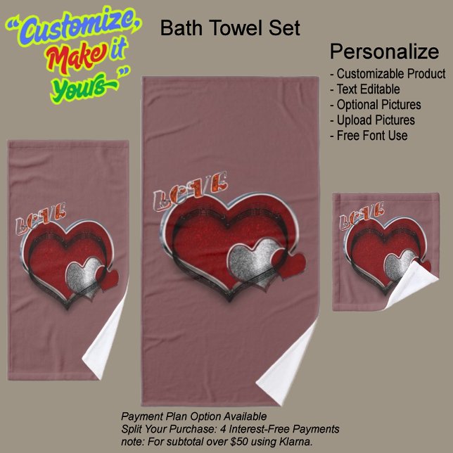 Conjunto de Toalhas de Banheiro de Ferrugem de Cor (Heart Magic Bathroom Towel Set Featuring a Rust Background.)